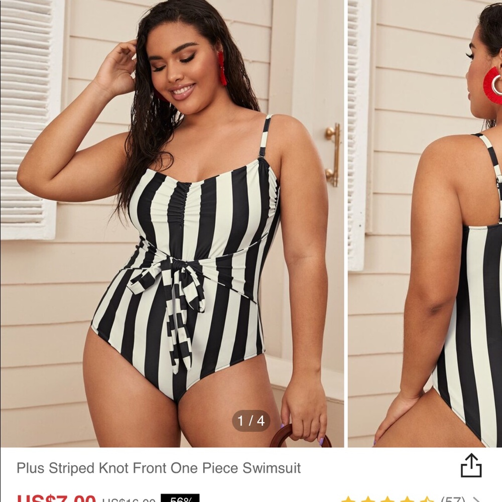 Striped front tie one piece